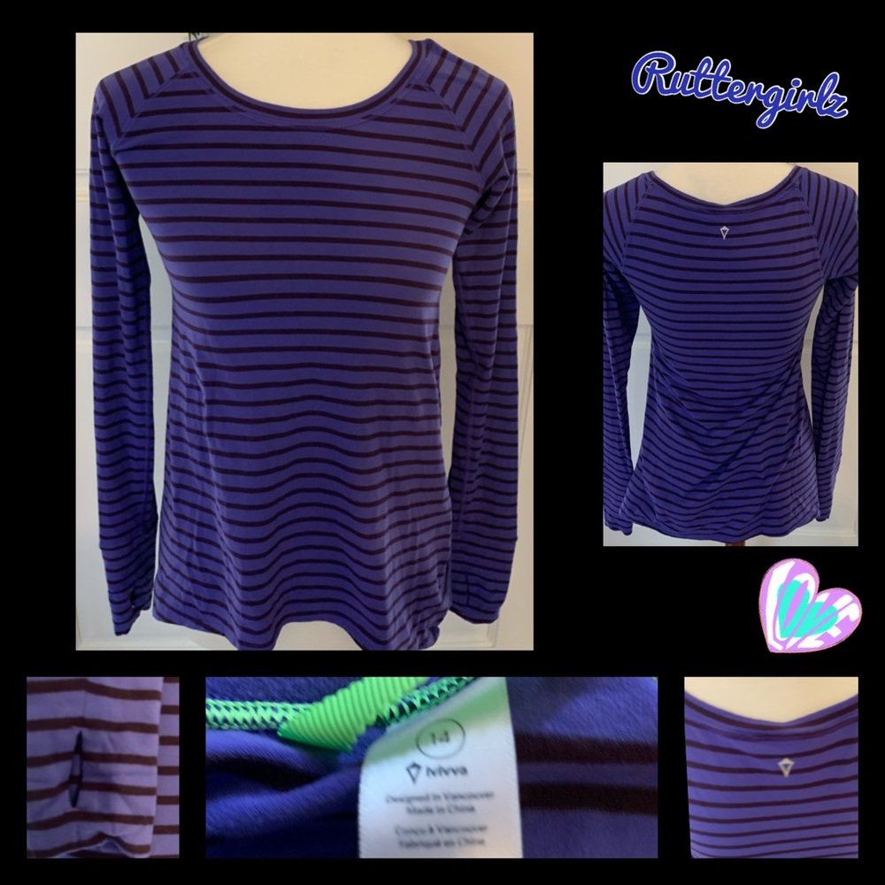 Ivivva Black & Blue Striped LS Top Size 14